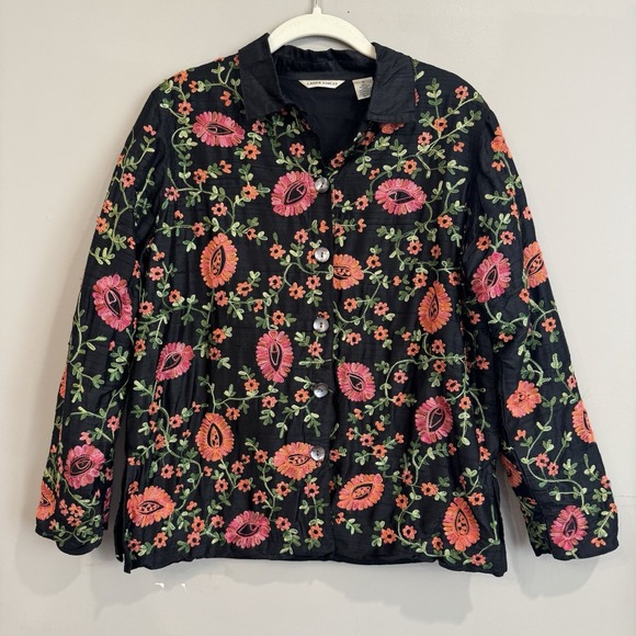 Laura Ashley Tops - Vintage Laura Ashley Raw Silk Black Heavily Embroidered Floral Paisley Shacket S